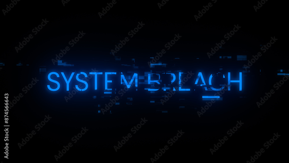 Poster 3d rendering system breach text with screen effects of technological glitches