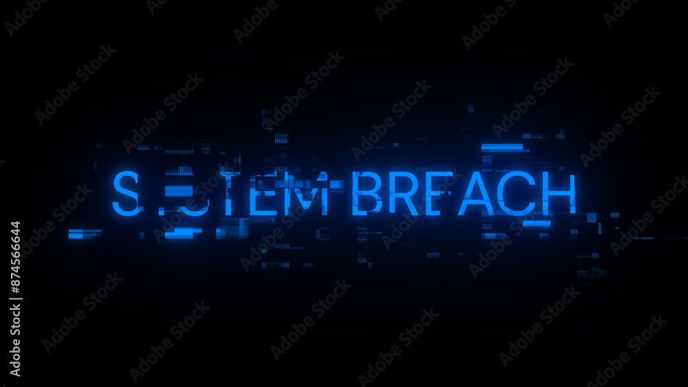 Poster 3d rendering system breach text with screen effects of technological glitches