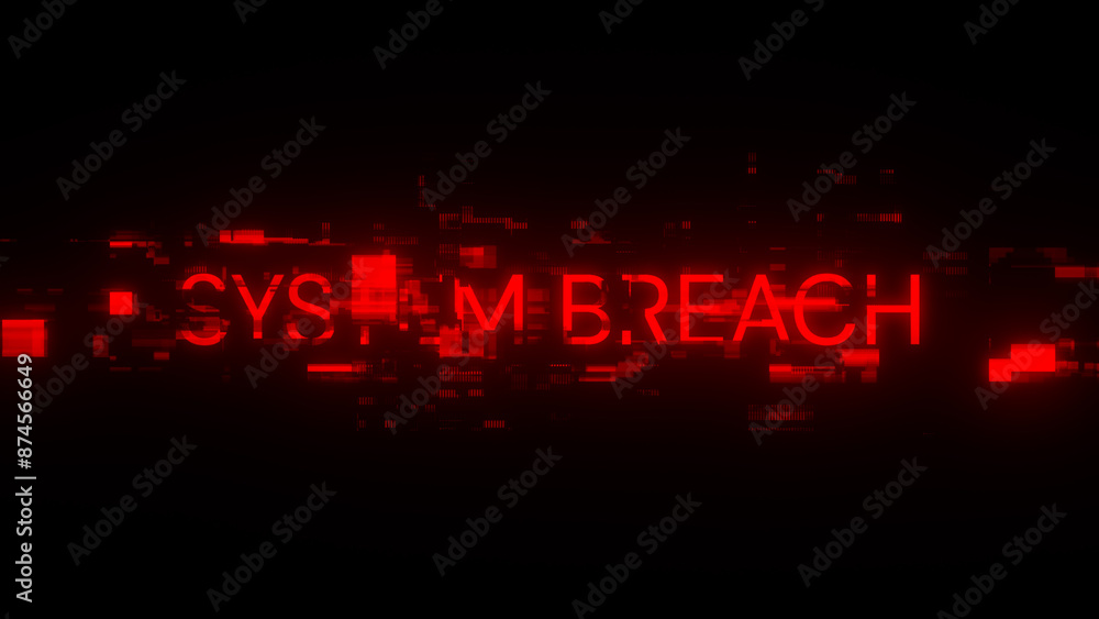 Poster 3d rendering system breach text with screen effects of technological glitches