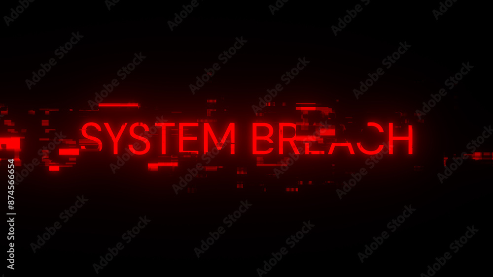 Poster 3d rendering system breach text with screen effects of technological glitches