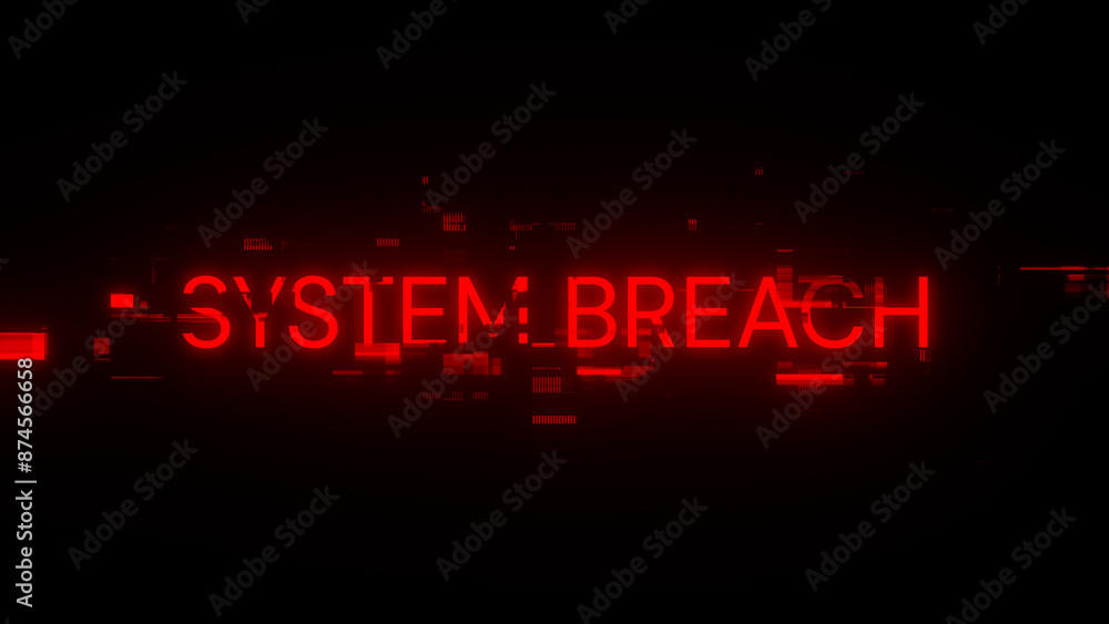 Poster 3d rendering system breach text with screen effects of technological glitches