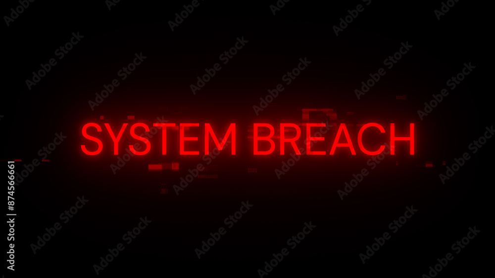 Poster 3d rendering system breach text with screen effects of technological glitches