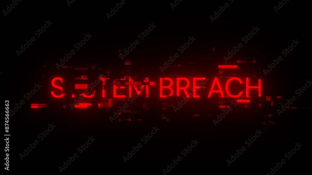 Poster 3d rendering system breach text with screen effects of technological glitches