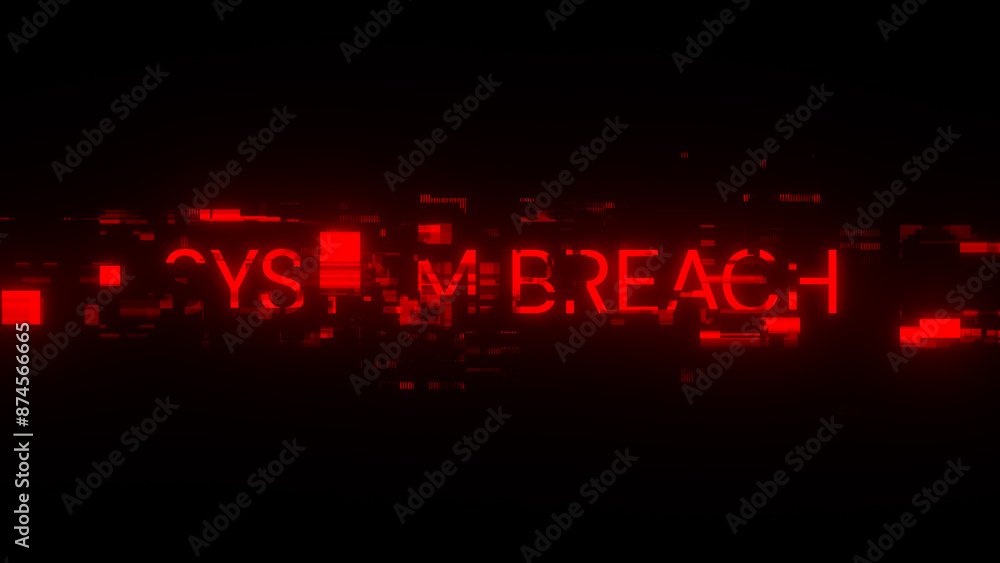 Poster 3d rendering system breach text with screen effects of technological glitches