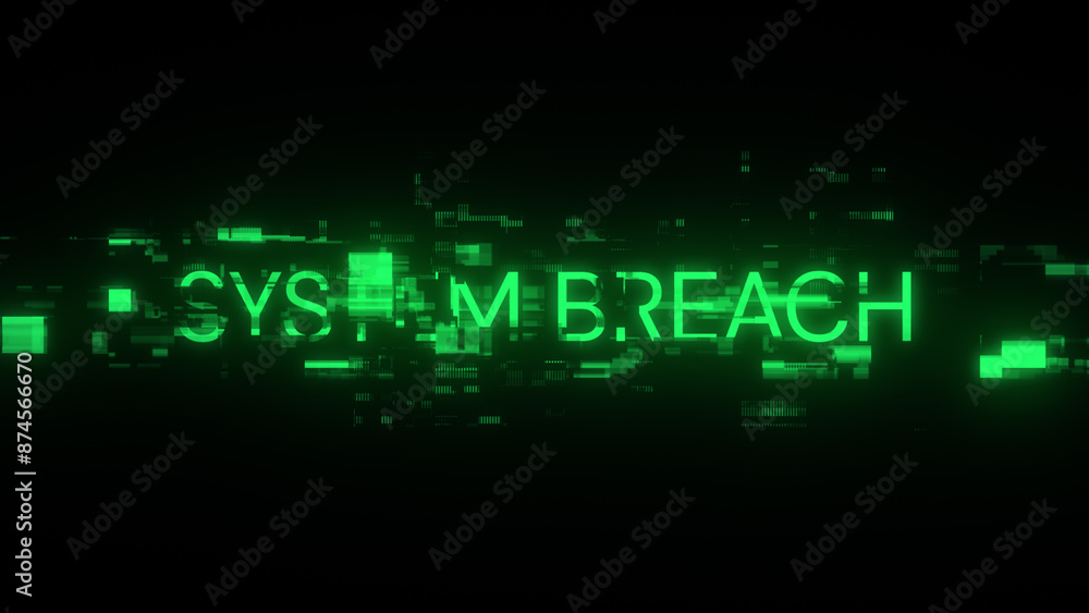 Poster 3d rendering system breach text with screen effects of technological glitches