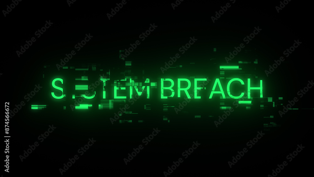 Poster 3d rendering system breach text with screen effects of technological glitches