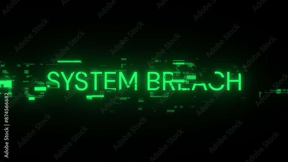 Poster 3d rendering system breach text with screen effects of technological glitches