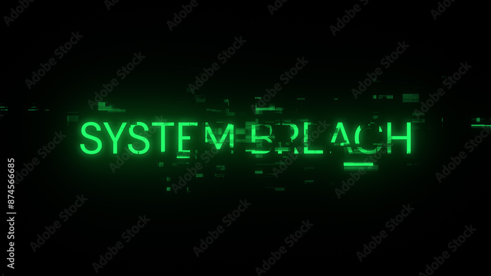 Poster 3d rendering system breach text with screen effects of technological glitches