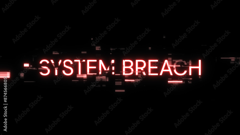 Poster 3d rendering system breach text with screen effects of technological glitches