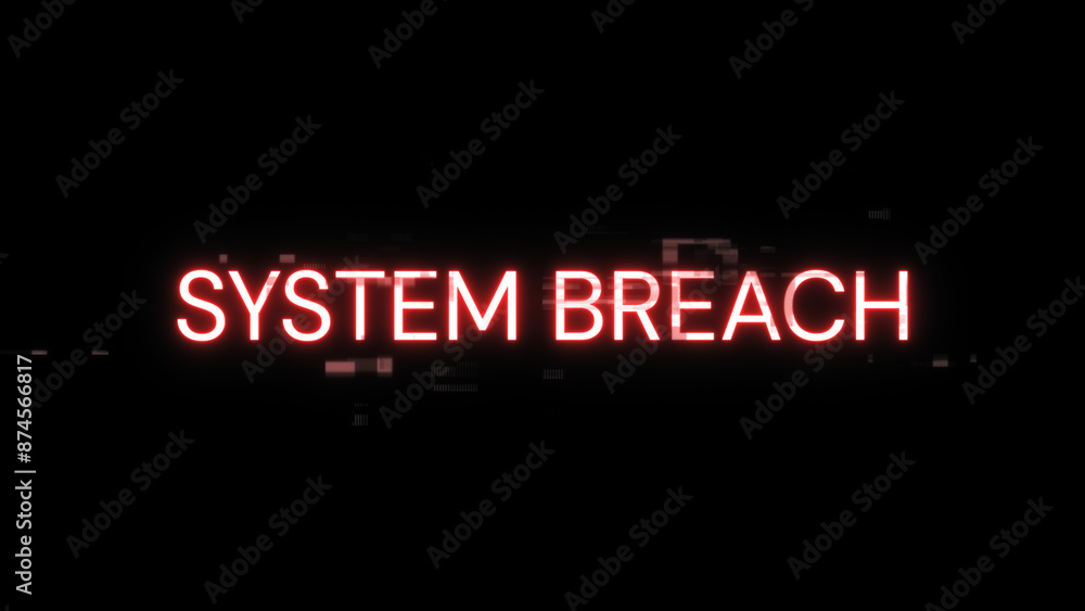 Poster 3d rendering system breach text with screen effects of technological glitches