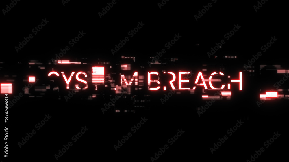 Poster 3d rendering system breach text with screen effects of technological glitches