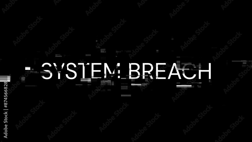 Poster 3D rendering system breach text with screen effects of technological glitches