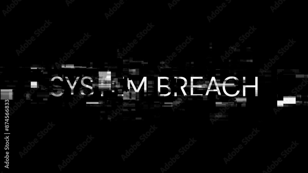 Poster 3D rendering system breach text with screen effects of technological glitches
