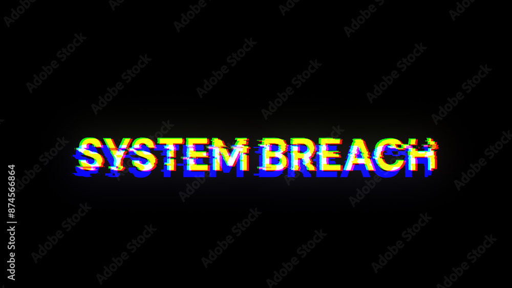 Poster 3D rendering system breach text with screen effects of technological glitches