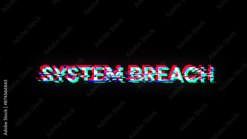 Poster 3D rendering system breach text with screen effects of technological glitches