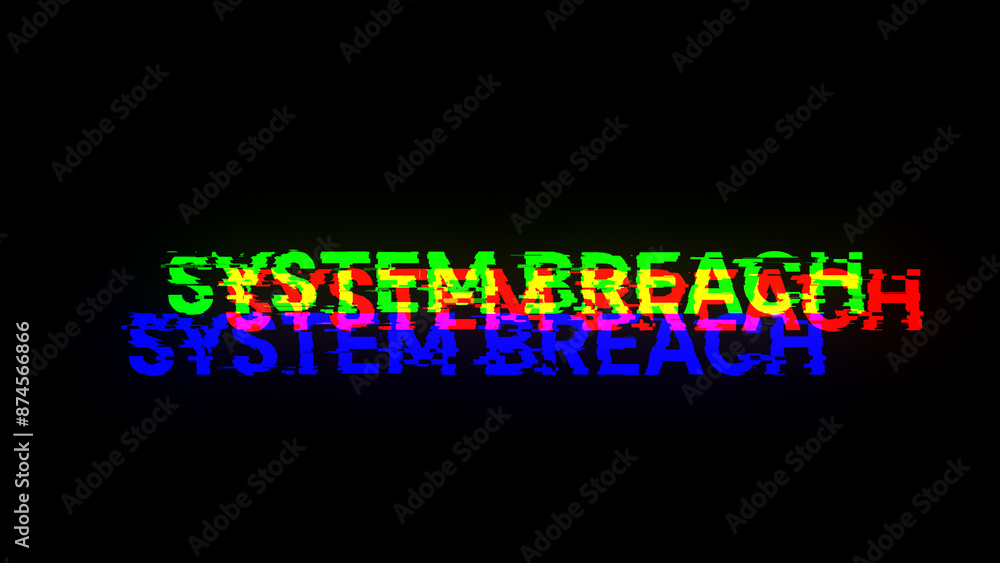 Poster 3D rendering system breach text with screen effects of technological glitches