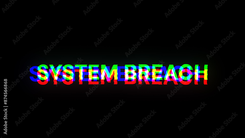 Poster 3D rendering system breach text with screen effects of technological glitches