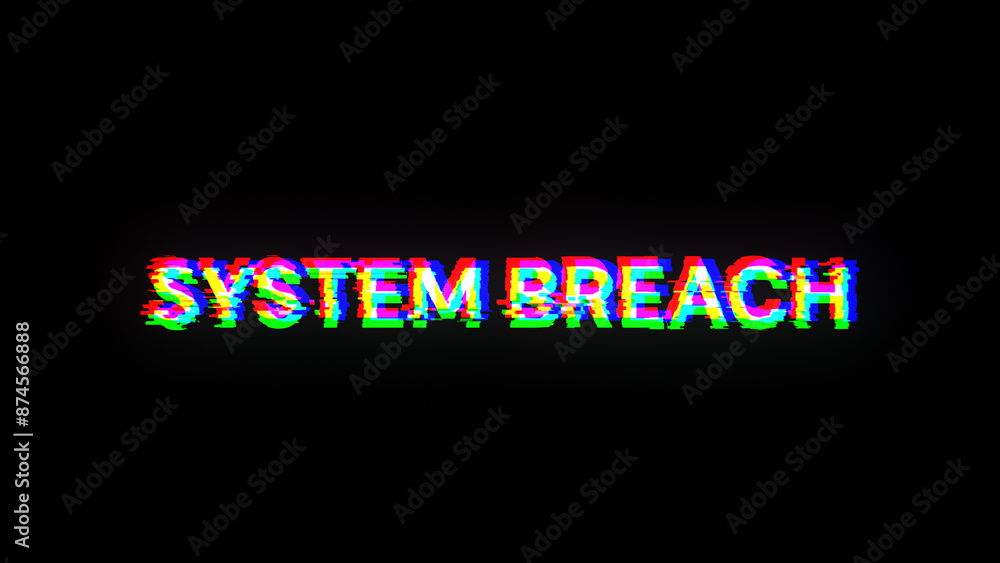 Poster 3D rendering system breach text with screen effects of technological glitches