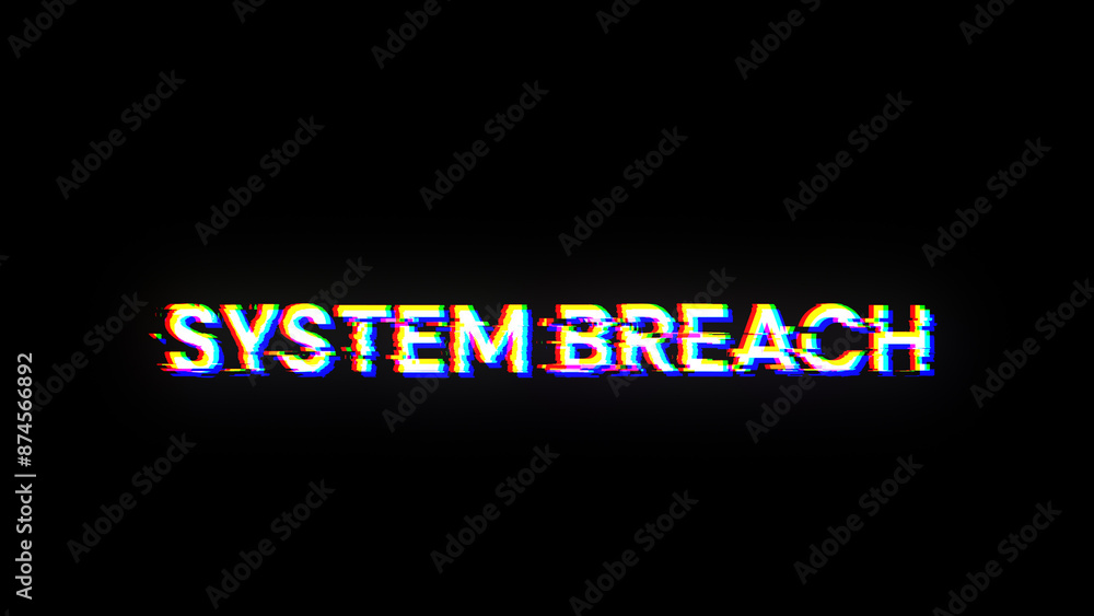 Poster 3d rendering system breach text with screen effects of technological glitches