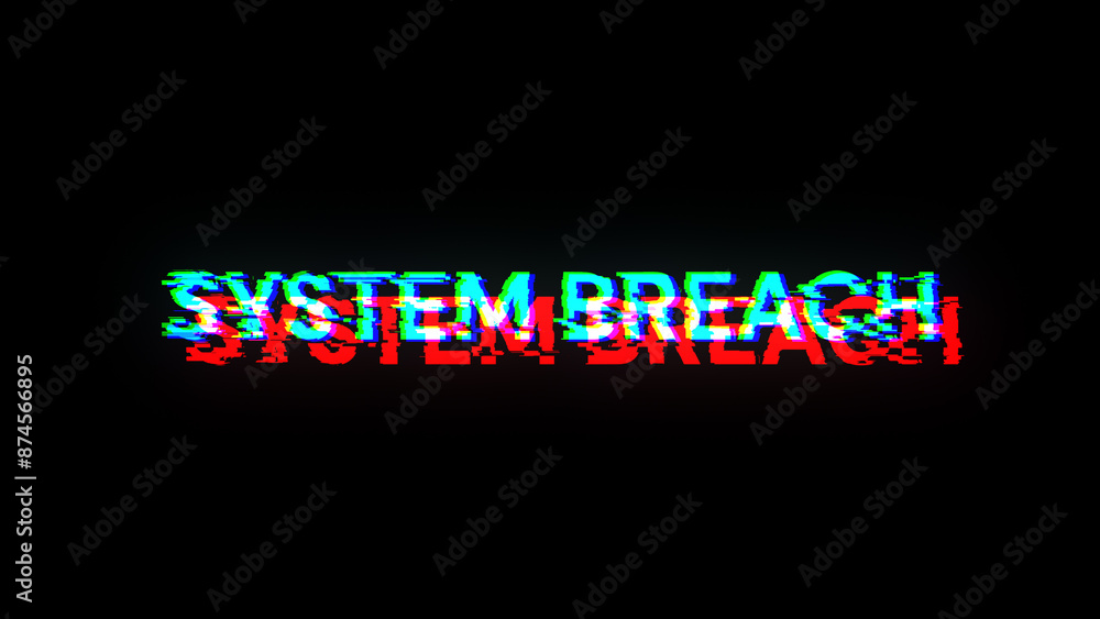 Poster 3D rendering system breach text with screen effects of technological glitches
