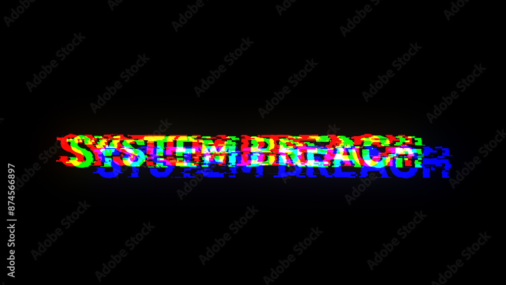 Poster 3D rendering system breach text with screen effects of technological glitches