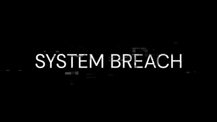 3D rendering system breach text with screen effects of technological glitches