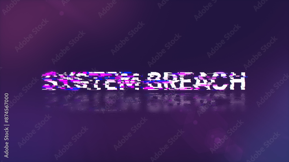 Poster 3D rendering system breach text with screen effects of technological glitches