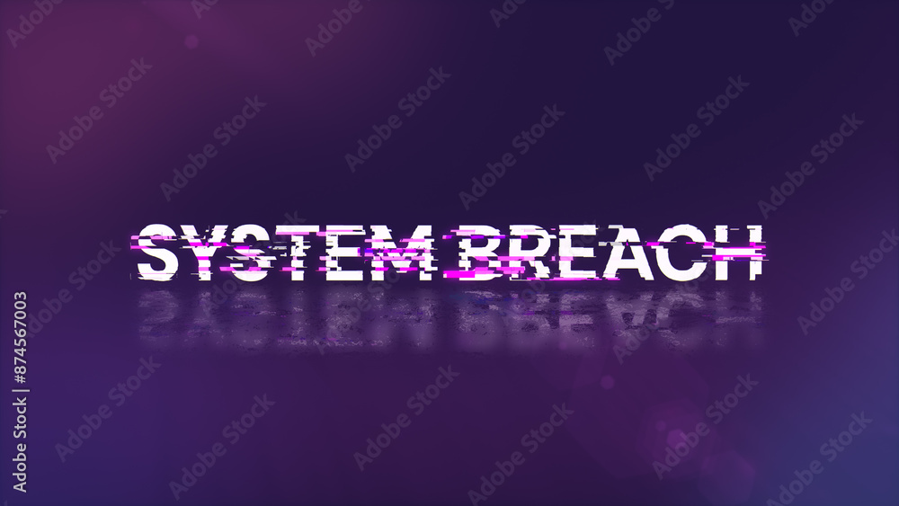 Poster 3d rendering system breach text with screen effects of technological glitches