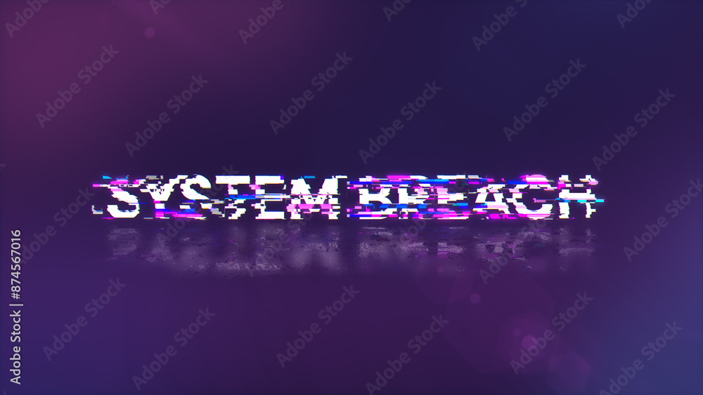 Poster 3D rendering system breach text with screen effects of technological glitches