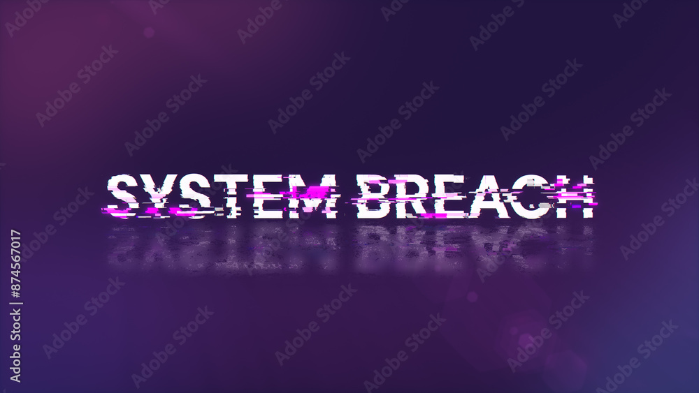 Poster 3D rendering system breach text with screen effects of technological glitches