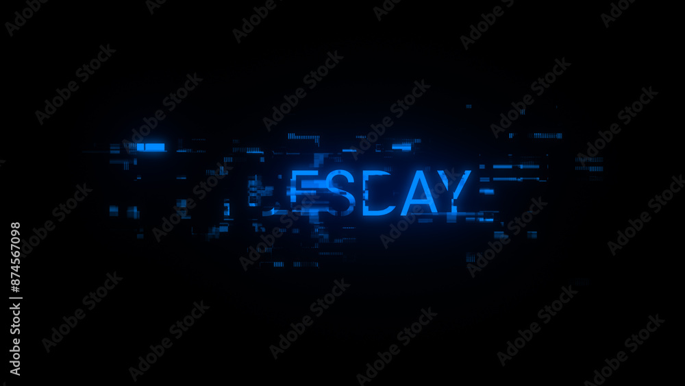 Poster 3d rendering tuesday text with screen effects of technological glitches