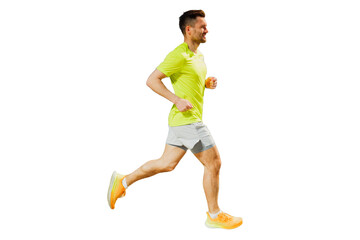 Male athlete runner in running shoes training in a T-shirt for sports, cut out