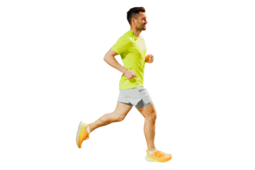 Male athlete runner in running shoes training in a T-shirt for sports, cut out