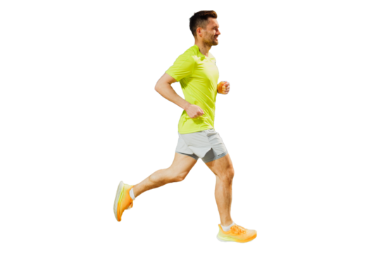 Male athlete runner in running shoes training in a T-shirt for sports, cut out