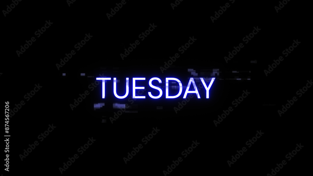 Poster 3d rendering tuesday text with screen effects of technological glitches