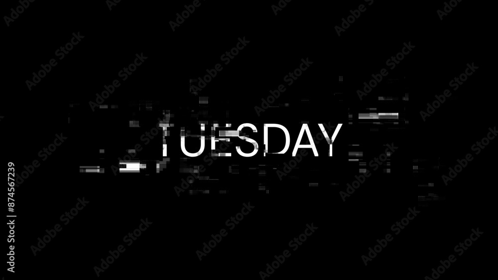 Poster 3d rendering tuesday text with screen effects of technological glitches