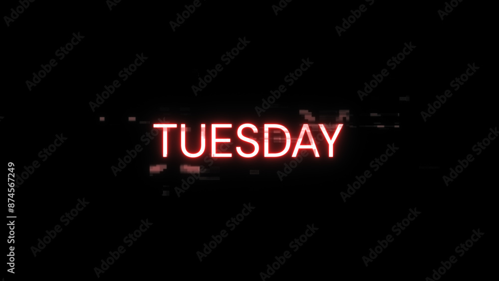 Poster 3d rendering tuesday text with screen effects of technological glitches