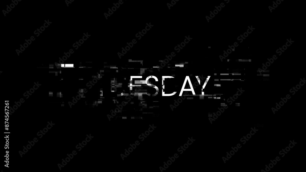 Poster 3d rendering tuesday text with screen effects of technological glitches