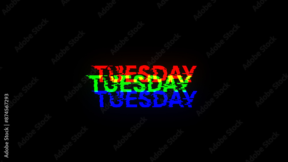 Aufkleber 3d rendering tuesday text with screen effects of technological glitches