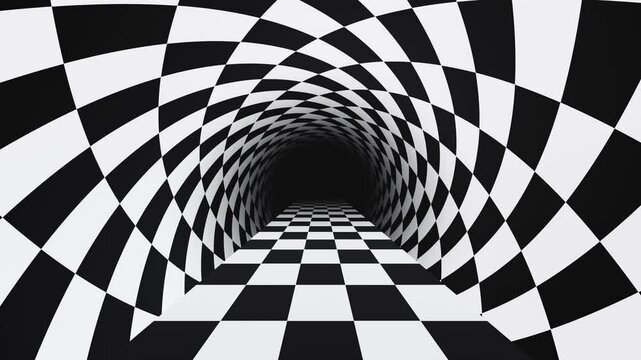 Checker hypnotic optical illusion road tunnel loop animation