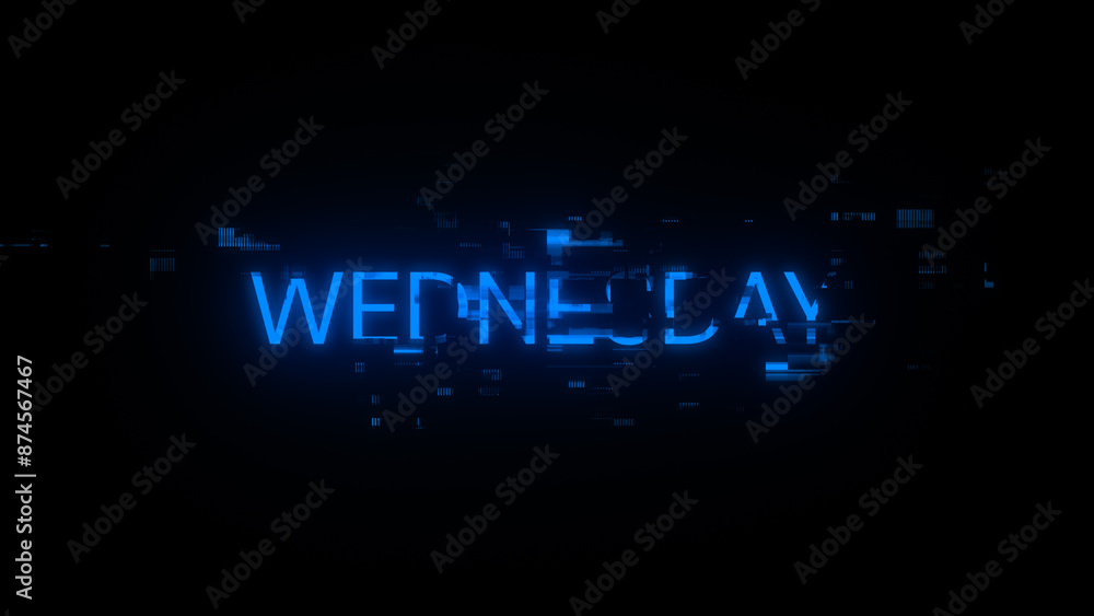 Poster 3d rendering wednesday text with screen effects of technological glitches