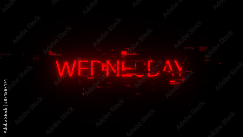 Poster 3d rendering wednesday text with screen effects of technological glitches