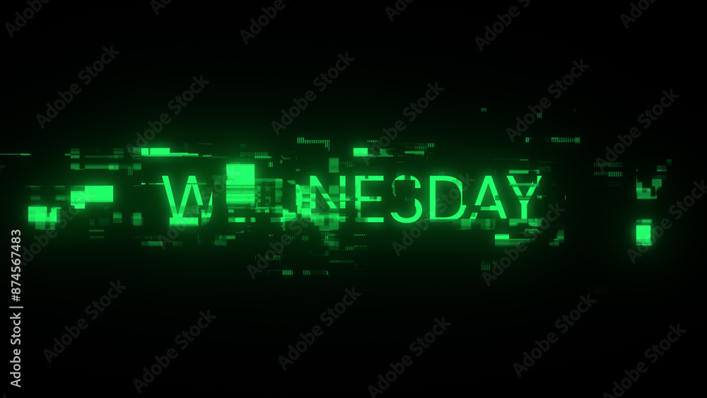Poster 3d rendering wednesday text with screen effects of technological glitches