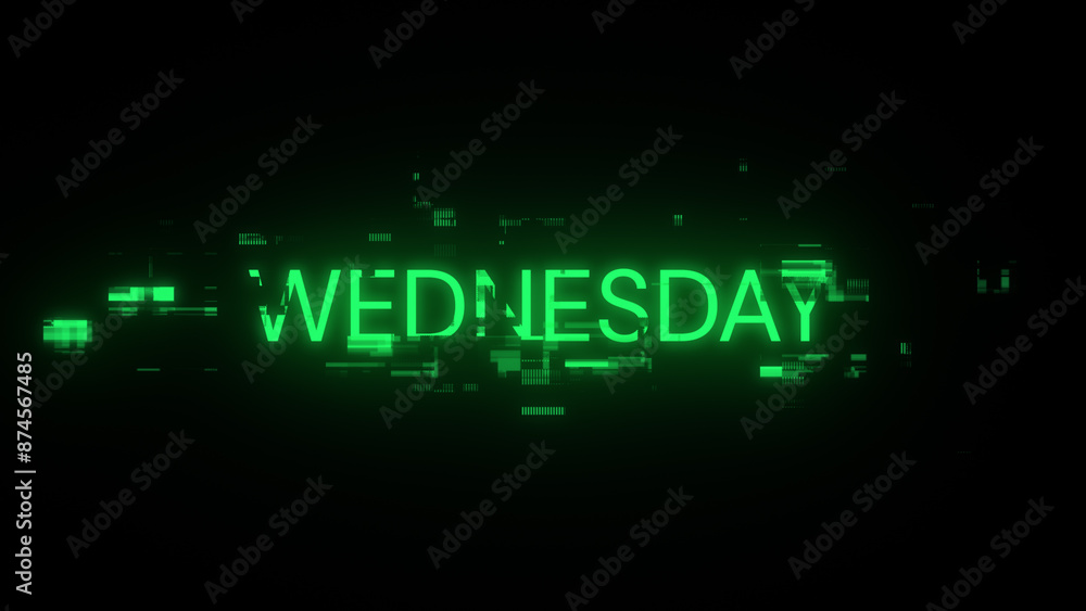 Poster 3d rendering wednesday text with screen effects of technological glitches