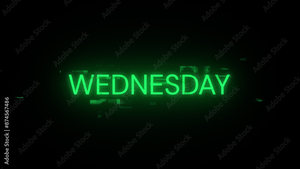 Poster 3d rendering wednesday text with screen effects of technological glitches