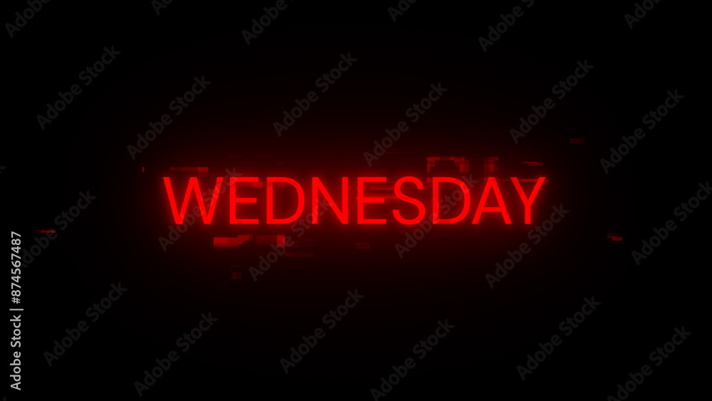 Poster 3d rendering wednesday text with screen effects of technological glitches