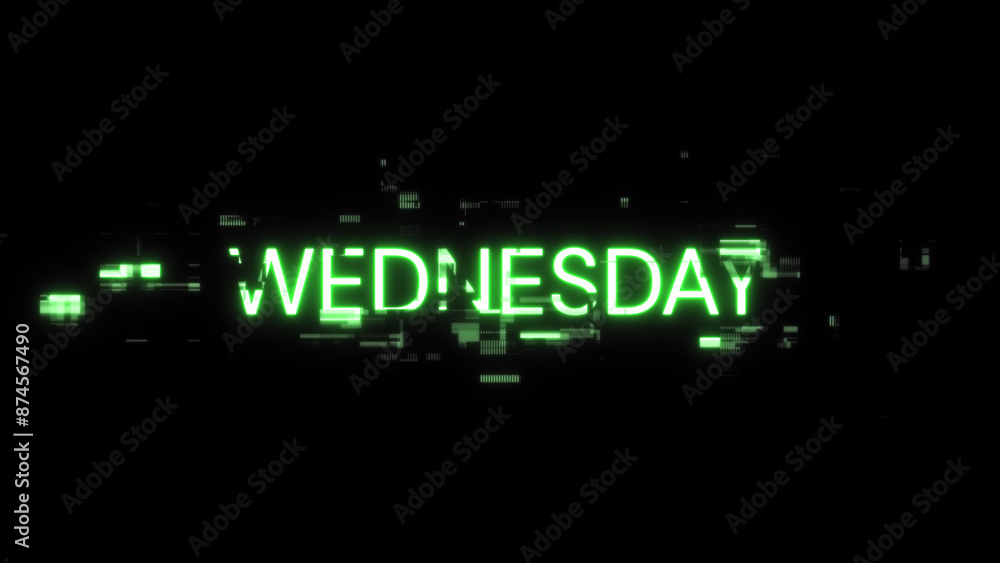 Poster 3d rendering wednesday text with screen effects of technological glitches
