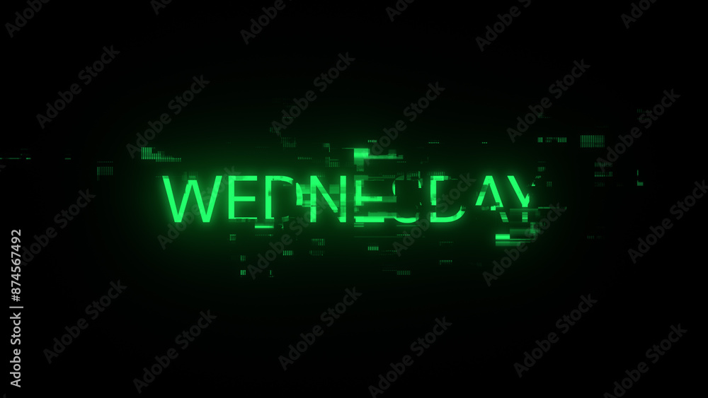 Poster 3d rendering wednesday text with screen effects of technological glitches