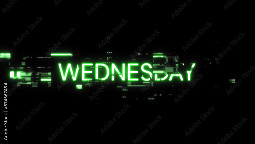 Poster 3d rendering wednesday text with screen effects of technological glitches