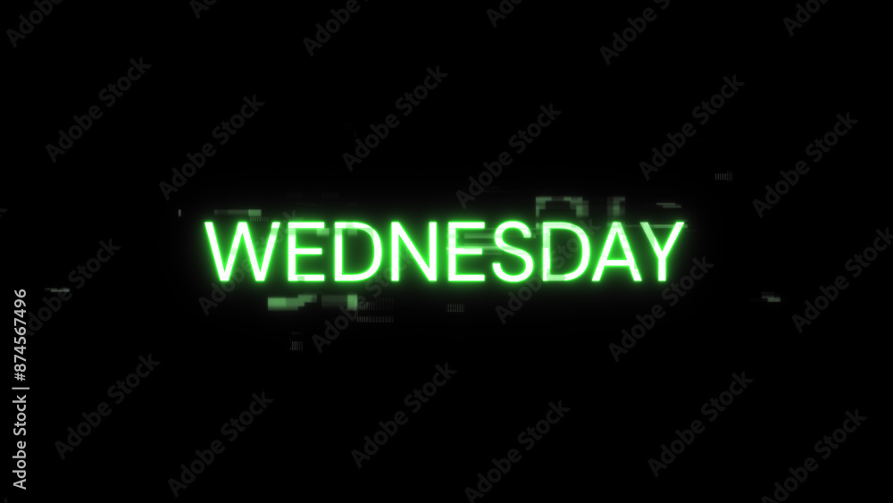 Poster 3d rendering wednesday text with screen effects of technological glitches